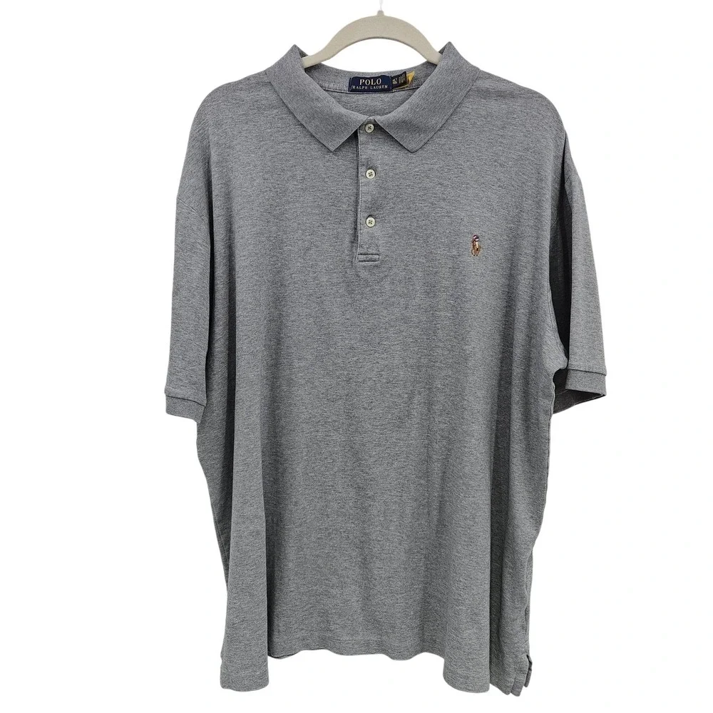 Polo Ralph Lauren Polo Shirt Men XXLT Gray Knit Short‎ Sleeve Flesh Pony Logo